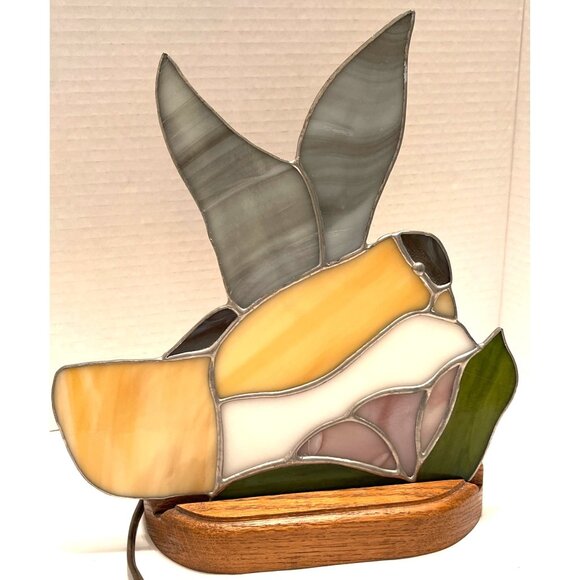 TIFFANY STYLE Stained Glass Hummingbird Flower Table Lamp Night Light Wood Base - Picture 3 of 10